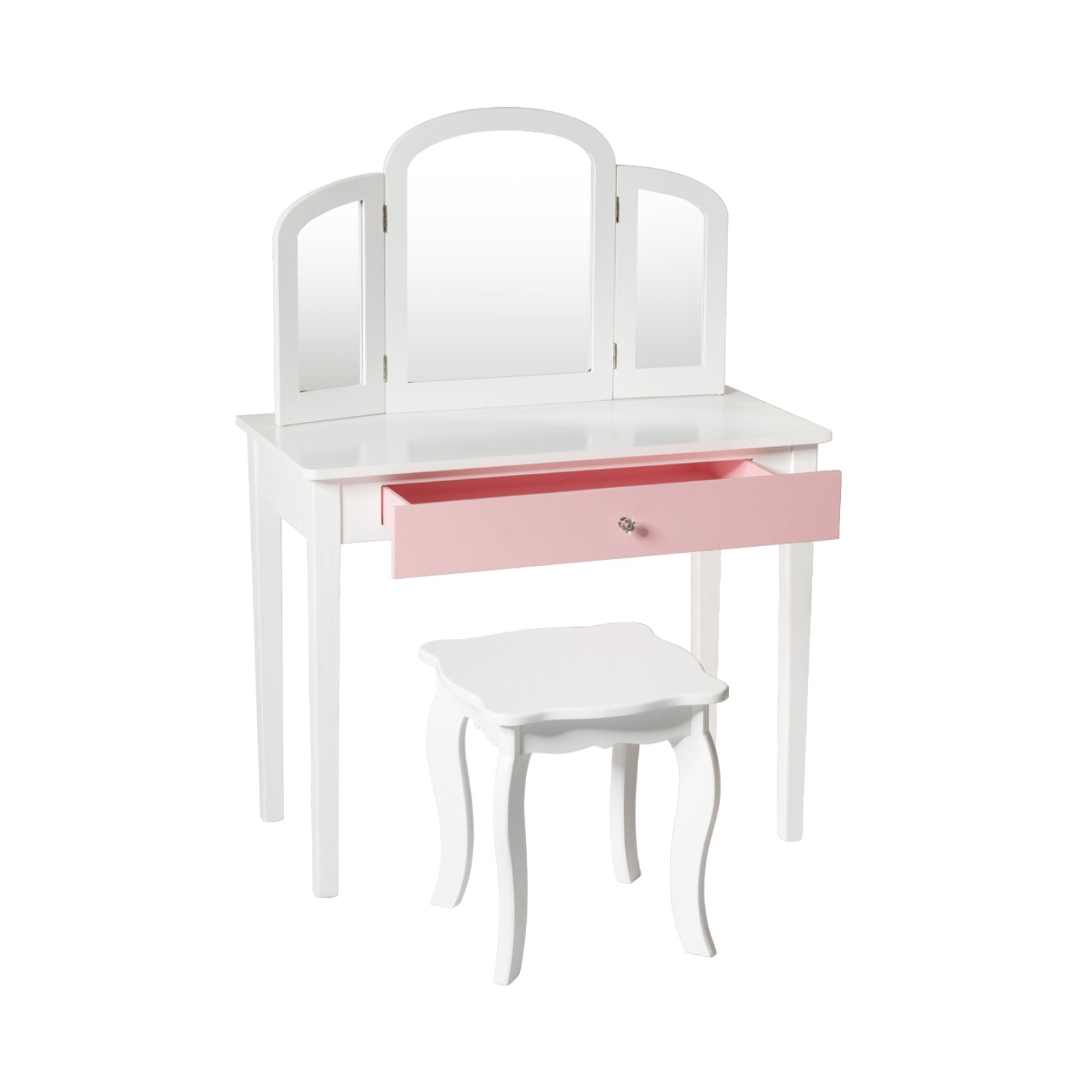 Kids Princess Make Up Dressing Table with Tri-folding Mirror and Chair, White Kids Vanities   at Gallery Canada