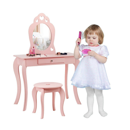 Kids Princess Makeup Dressing Play Table Set with Mirror , Pink - Gallery Canada