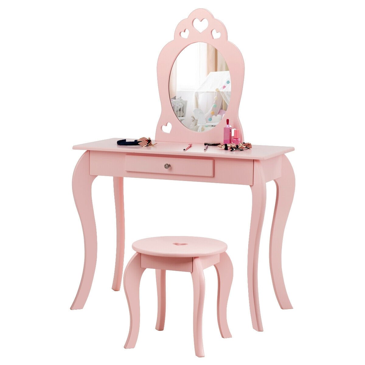 Kids Princess Makeup Dressing Play Table Set with Mirror , Pink Makeup Vanities   at Gallery Canada