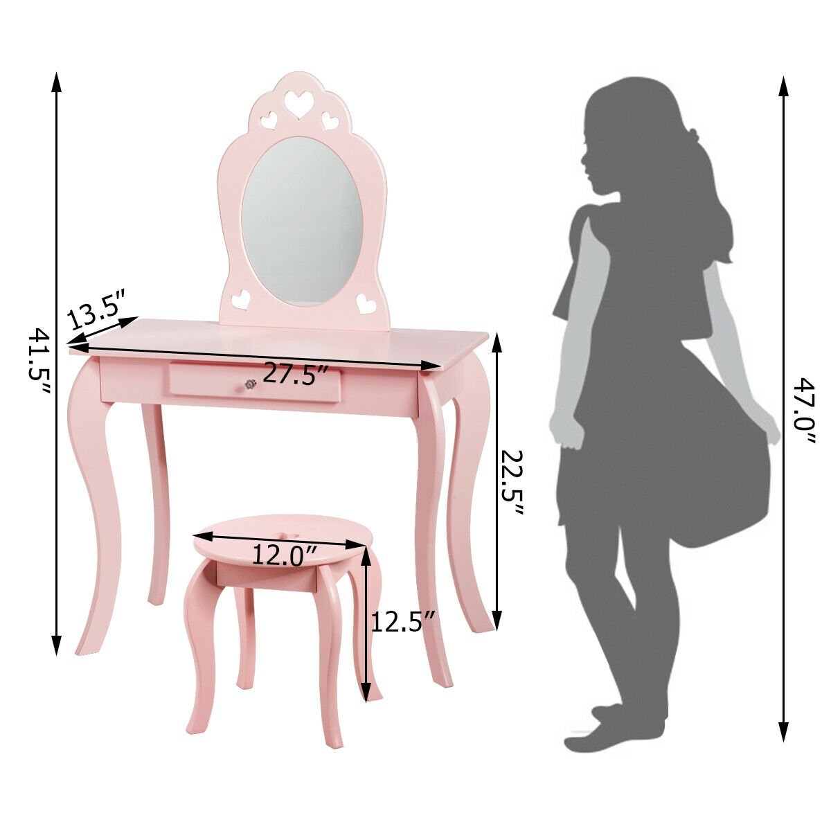 Kids Princess Makeup Dressing Play Table Set with Mirror , Pink - Gallery Canada