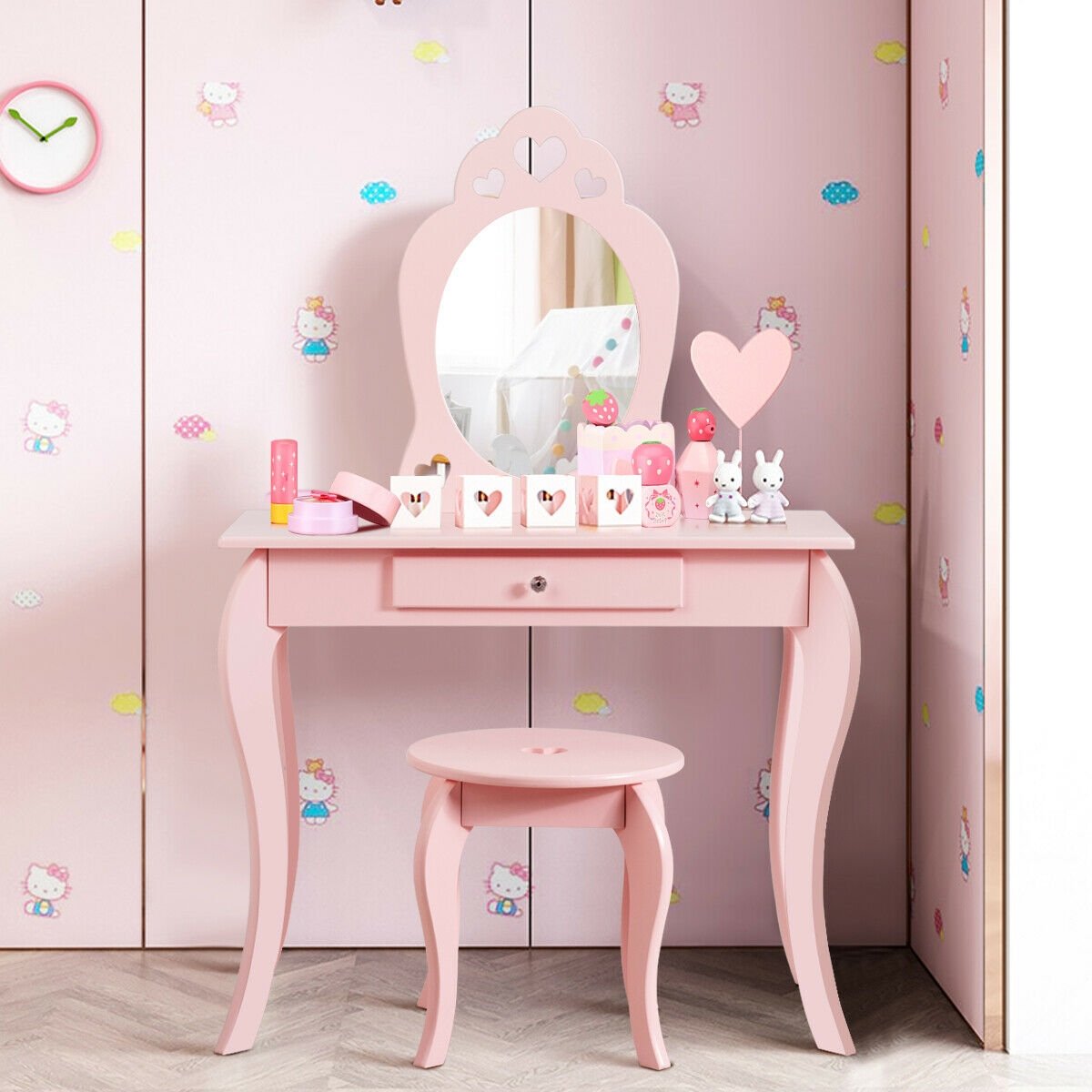 Kids Princess Makeup Dressing Play Table Set with Mirror , Pink Makeup Vanities   at Gallery Canada