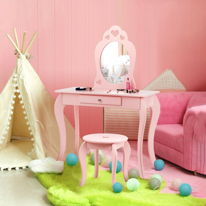 Kids Princess Makeup Dressing Play Table Set with Mirror , Pink Makeup Vanities   at Gallery Canada