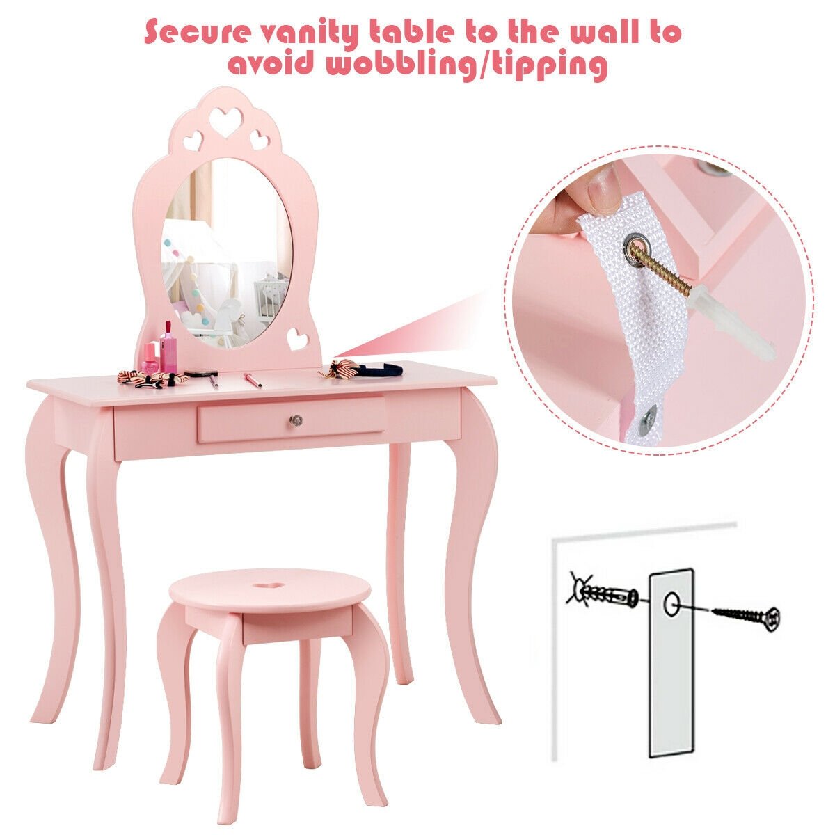 Kids Princess Makeup Dressing Play Table Set with Mirror , Pink Makeup Vanities   at Gallery Canada