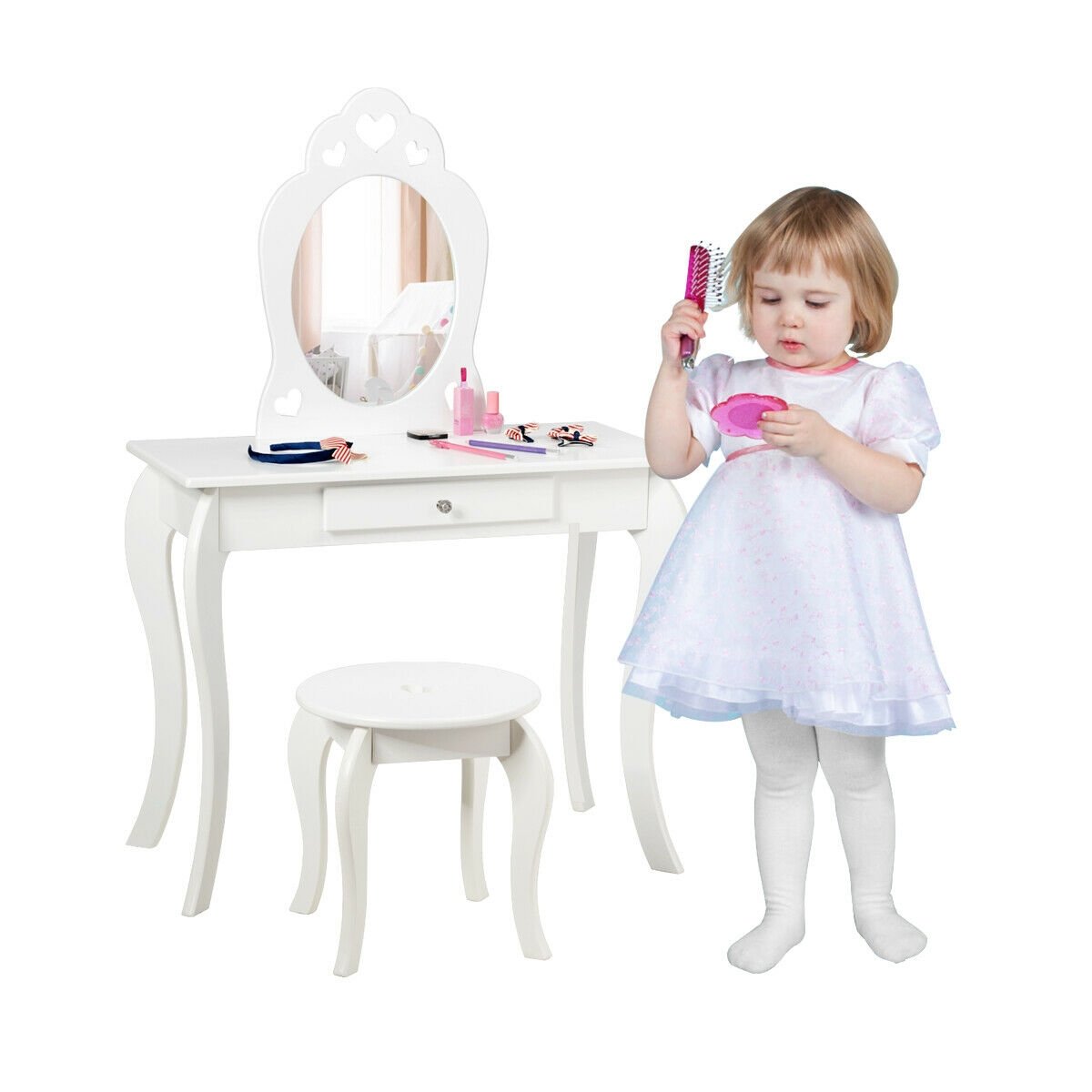 Kids Princess Makeup Dressing Play Table Set with Mirror , White Makeup Vanities   at Gallery Canada