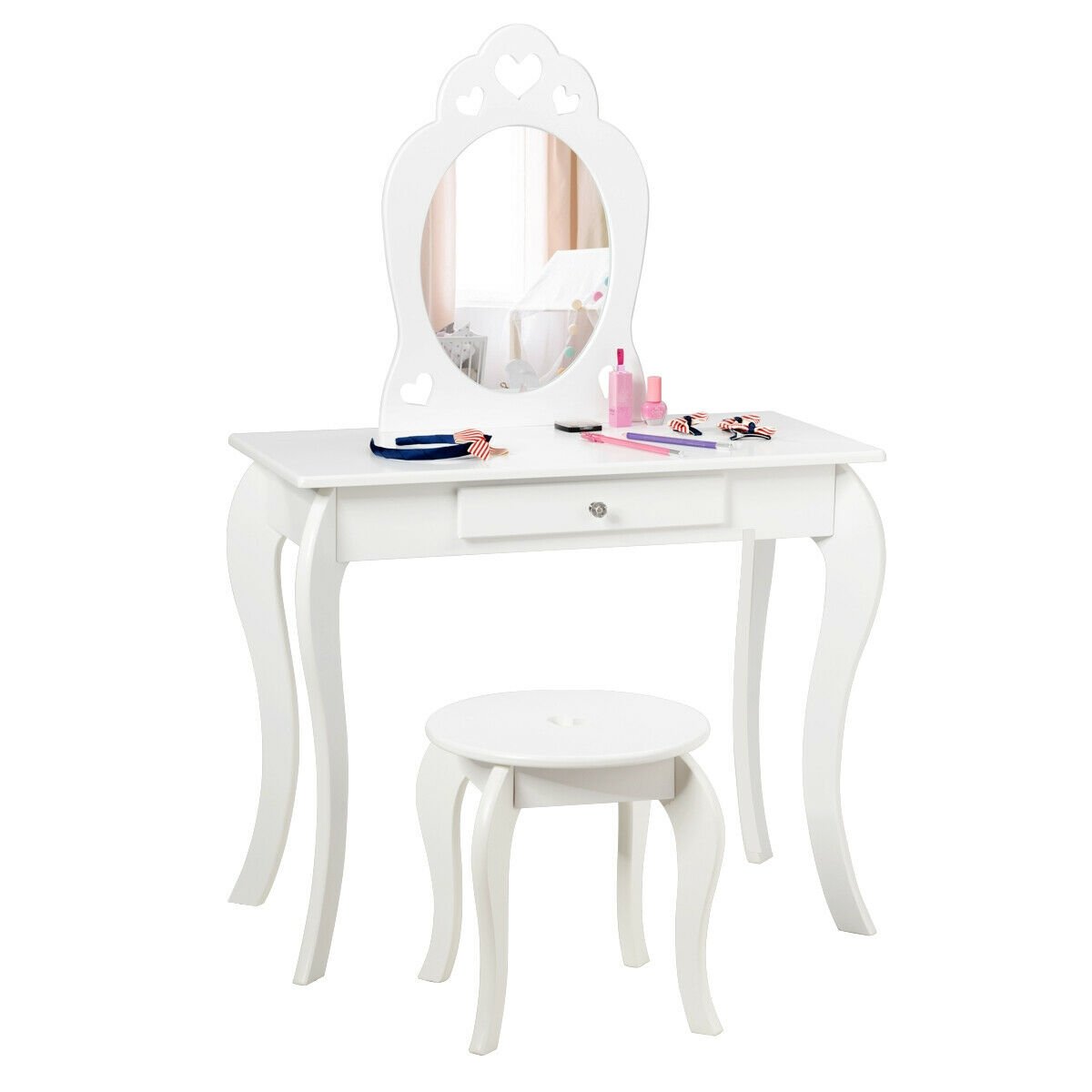 Kids Princess Makeup Dressing Play Table Set with Mirror , White Makeup Vanities   at Gallery Canada