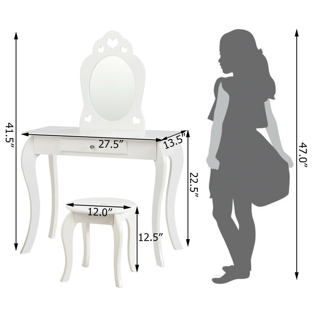 Kids Princess Makeup Dressing Play Table Set with Mirror , White Makeup Vanities   at Gallery Canada