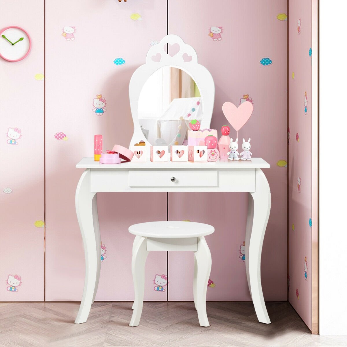 Kids Princess Makeup Dressing Play Table Set with Mirror , White Makeup Vanities   at Gallery Canada