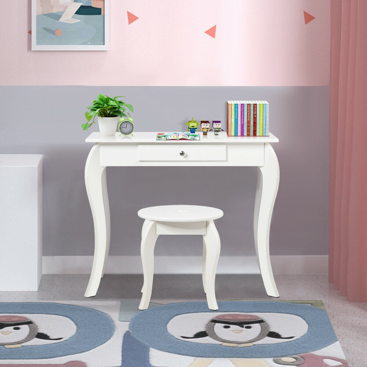 Kids Princess Makeup Dressing Play Table Set with Mirror , White Makeup Vanities   at Gallery Canada