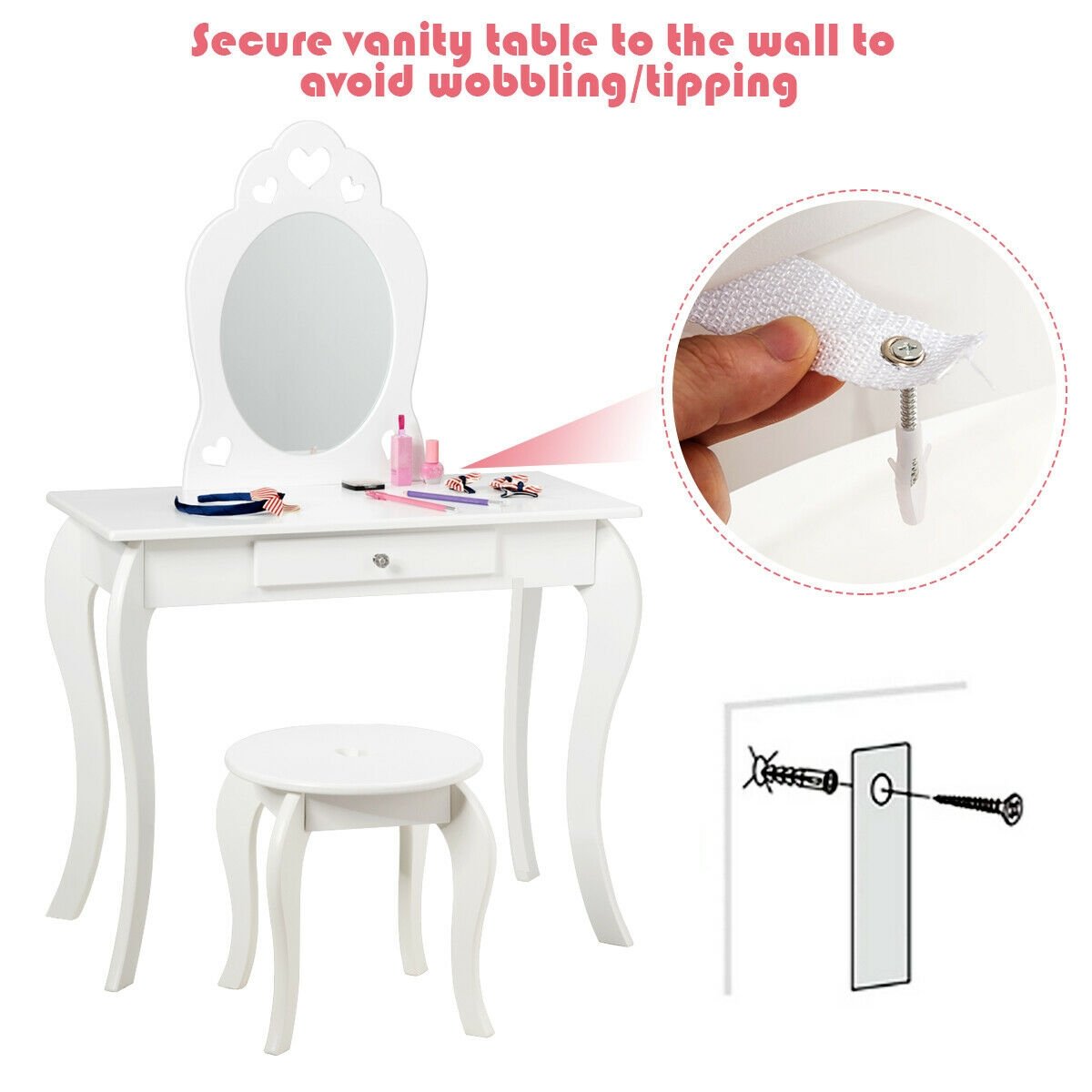 Kids Princess Makeup Dressing Play Table Set with Mirror , White Makeup Vanities   at Gallery Canada