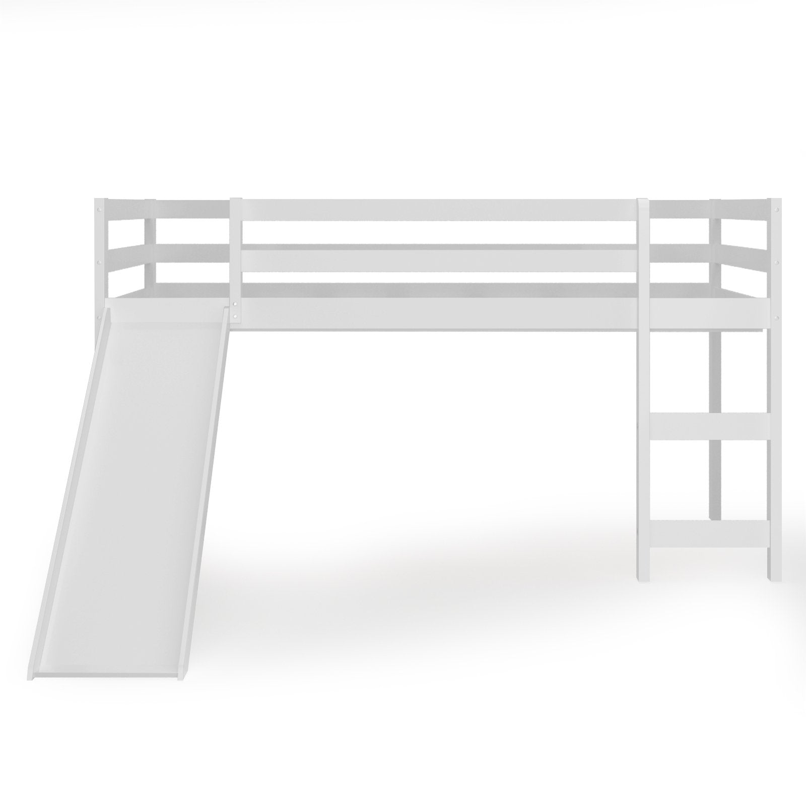 Twin Size Low Sturdy Loft Bed with Slide Wood , White Bunk Bed Frame   at Gallery Canada