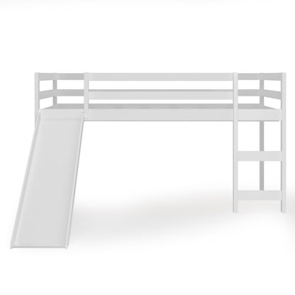 Twin Size Low Sturdy Loft Bed with Slide Wood , White Bunk Bed Frame   at Gallery Canada