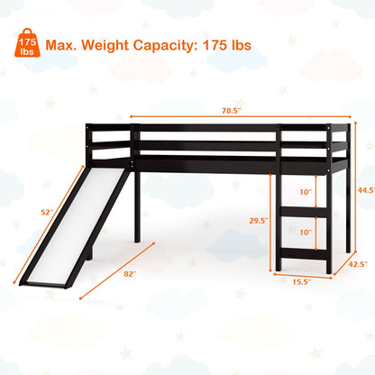 Twin Size Low Sturdy Loft Bed with Slide Wood , Dark Brown - Gallery Canada