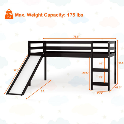 Twin Size Low Sturdy Loft Bed with Slide Wood , Dark Brown Bunk Bed Frame   at Gallery Canada