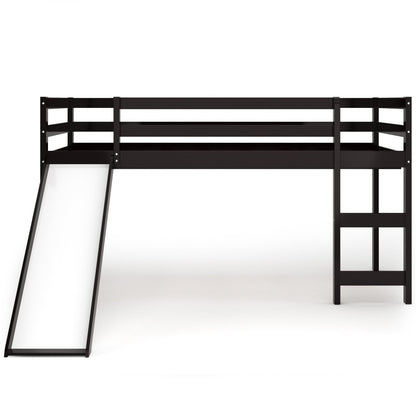 Twin Size Low Sturdy Loft Bed with Slide Wood , Dark Brown Bunk Bed Frame   at Gallery Canada