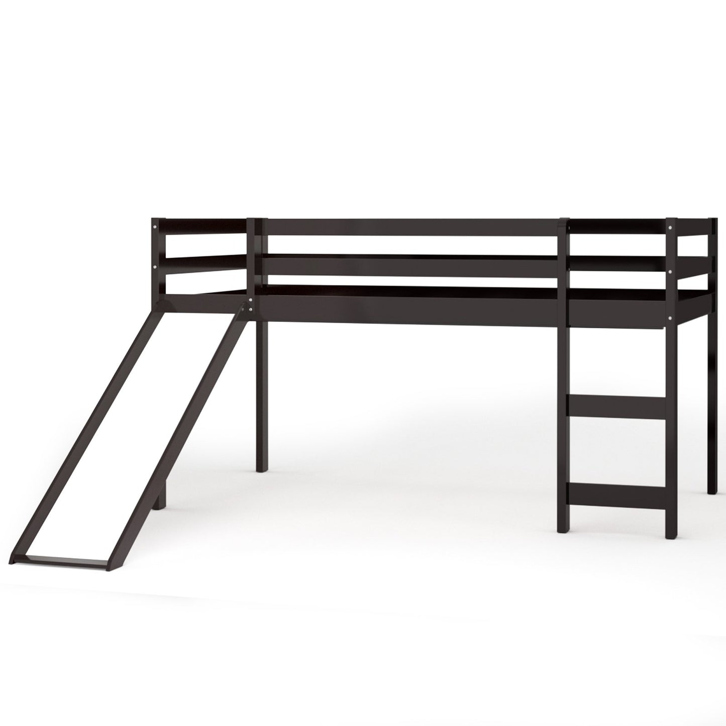 Twin Size Low Sturdy Loft Bed with Slide Wood , Dark Brown Bunk Bed Frame   at Gallery Canada