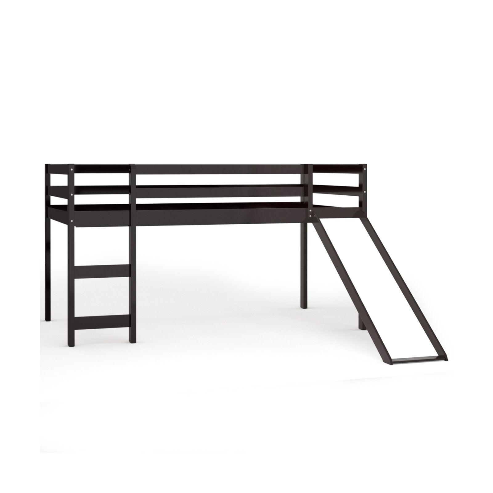 Twin Size Low Sturdy Loft Bed with Slide Wood , Dark Brown Bunk Bed Frame   at Gallery Canada