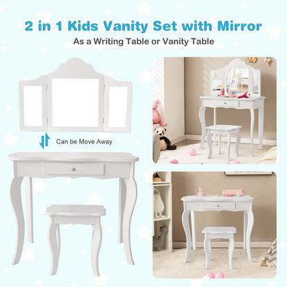 Mini Makeup Dressing Mirror Vanity Table Stool Set, White - Gallery Canada