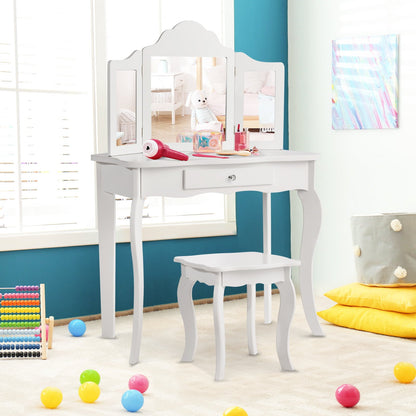 Mini Makeup Dressing Mirror Vanity Table Stool Set, White Kids Vanities   at Gallery Canada