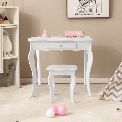 Mini Makeup Dressing Mirror Vanity Table Stool Set, White Kids Vanities   at Gallery Canada