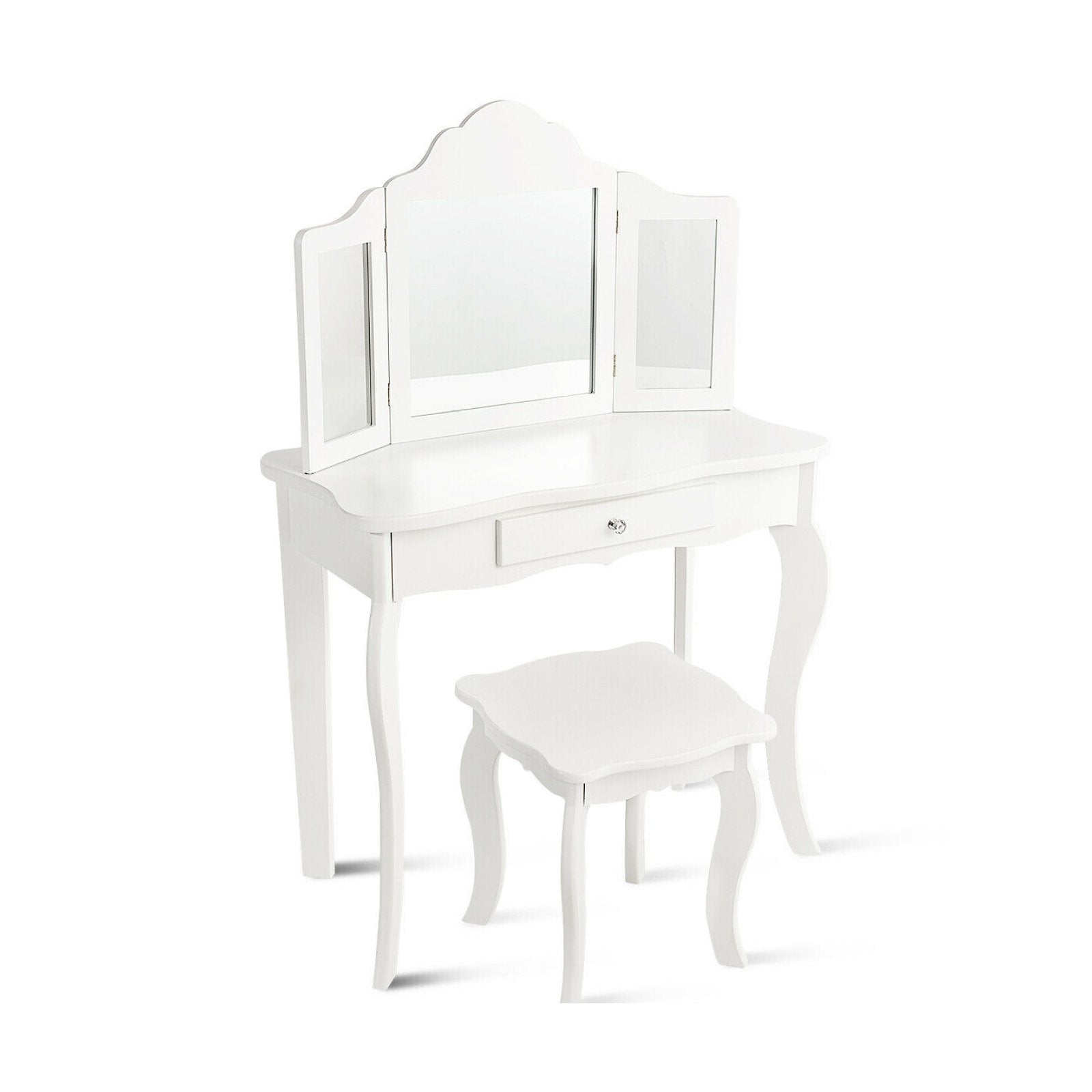 Mini Makeup Dressing Mirror Vanity Table Stool Set, White Kids Vanities   at Gallery Canada