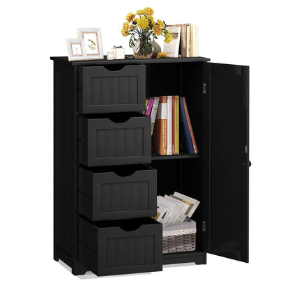 Standing Indoor Wooden Cabinet with 4 Drawers, Black Floor Cabinets   at Gallery Canada