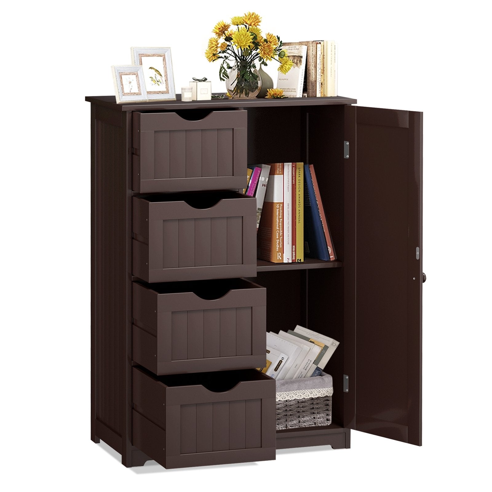 Standing Indoor Wooden Cabinet with 4 Drawers, Brown - Gallery Canada