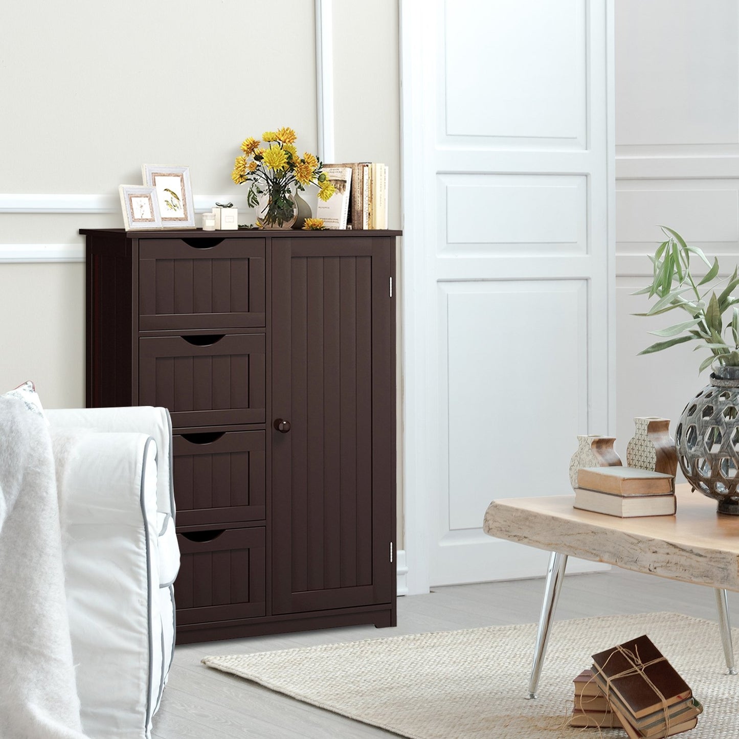 Standing Indoor Wooden Cabinet with 4 Drawers, Brown Floor Cabinets   at Gallery Canada