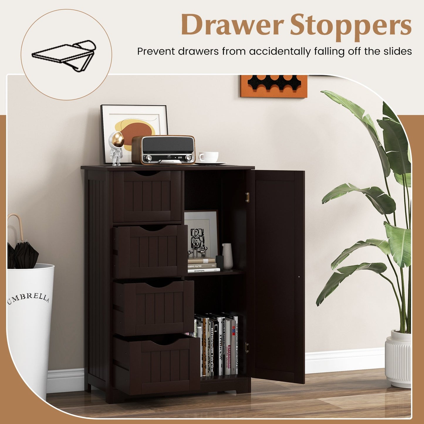 Standing Indoor Wooden Cabinet with 4 Drawers, Brown - Gallery Canada