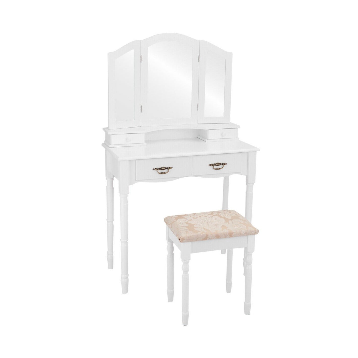 Simple Vanity Set with Tri-Folding Mirror Drawers and Storage Shelf, White - Gallery Canada