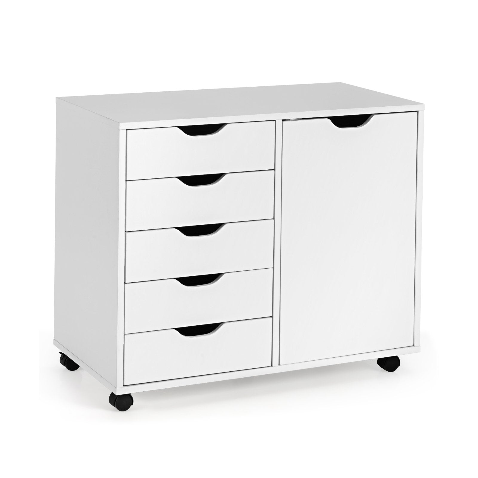 5-Drawer Dresser Chest Mobile Storage Cabinet with Door, White Cabinets & Chests   at Gallery Canada