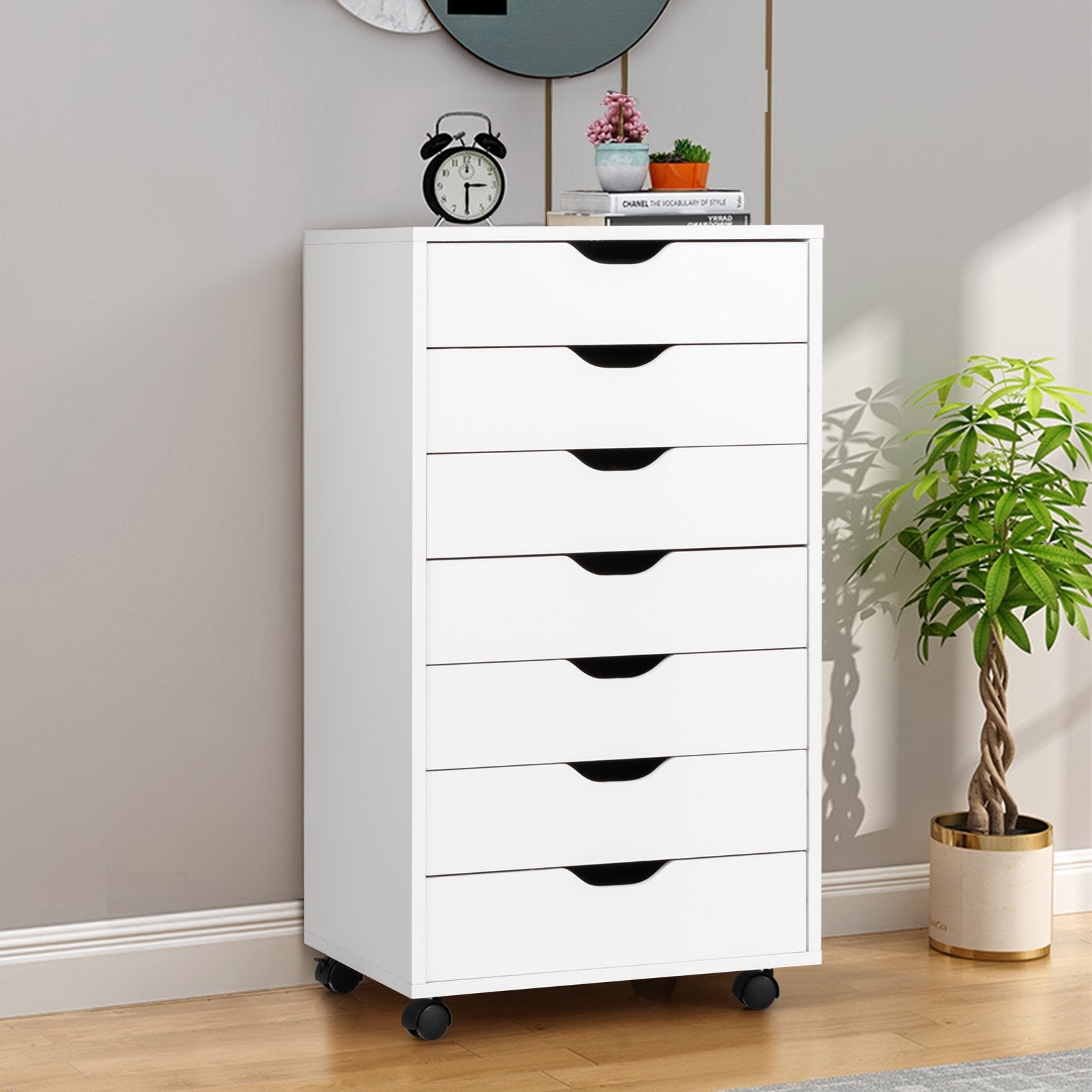 7-Drawer Chest Storage Dresser Floor Cabinet Organizer with Wheels, White - Gallery Canada