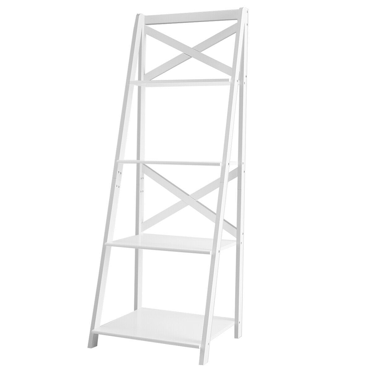 4-tier Leaning Free Standing Ladder Shelf Bookcase, White Bookcases   at Gallery Canada