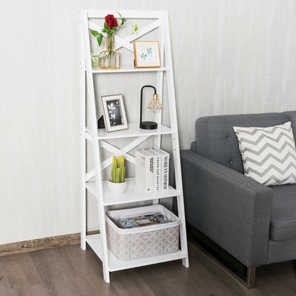 4-tier Leaning Free Standing Ladder Shelf Bookcase, White Bookcases   at Gallery Canada