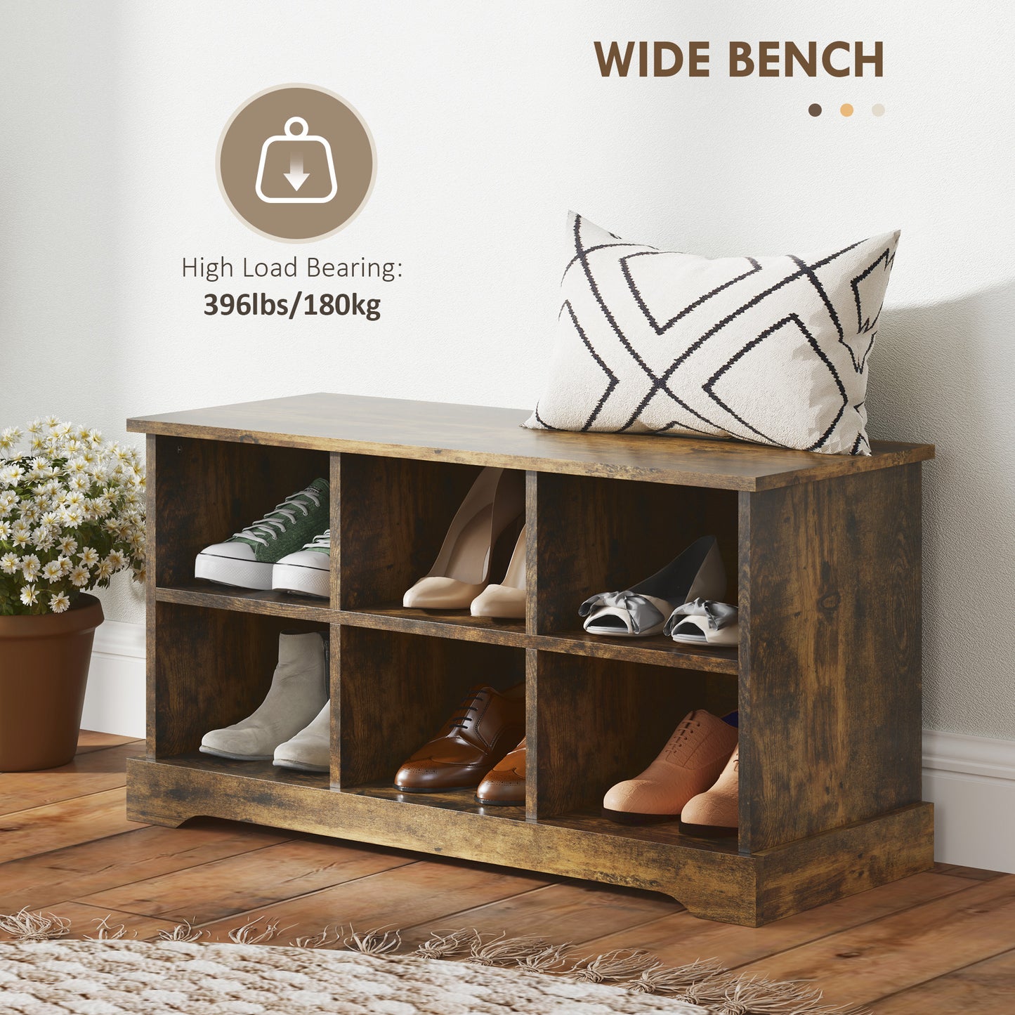 Coat Rack Shoe Bench Set, Entryway Shoe Bench with 8 Storage Cubbies, 4 Hooks for Hallway, Living Room, Rustic Brown Clothing Storage   at Gallery Canada