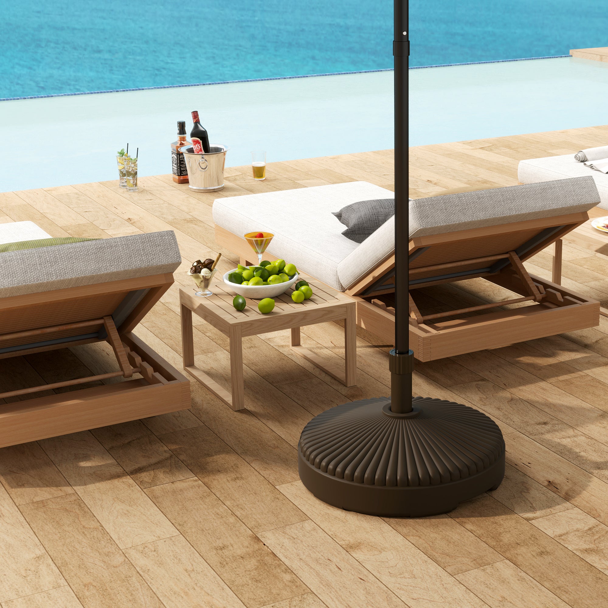 Round Patio Umbrella Base Parasol Holder Outdoor Umbrella Stand, Filled Up to 62lbs with Stand or 51lbs with Water for Garden, Poolside, Brown Umbrella Bases at Gallery Canada