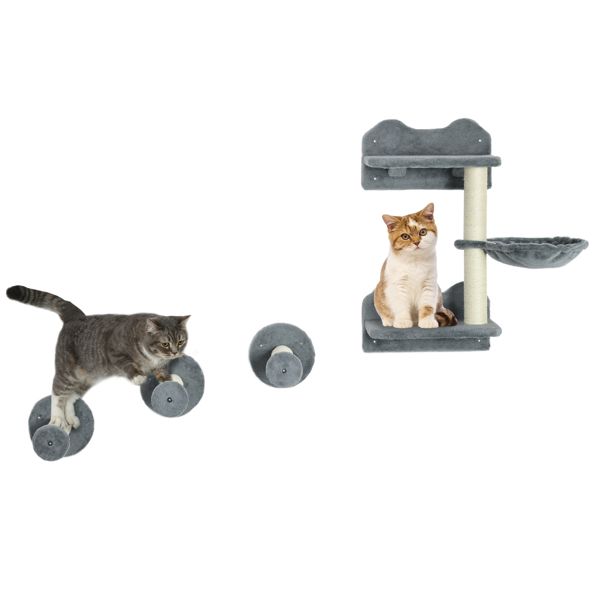 4Pcs Cat Wall Shelf with Scratching Posts, Hammock, Steps, Platforms, Cat Shelves for Relaxing, Sleeping, Jumping, Cat Wall Climber for Indoor Cats, Grey Cat Climbing Wall Grey, Beige at Gallery Canada