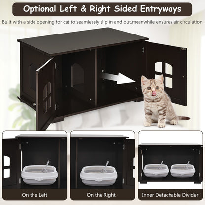 Large Wooden Cat Litter Box Enclosure Hidden Cat Washroom with Divider, Coffee - Gallery Canada