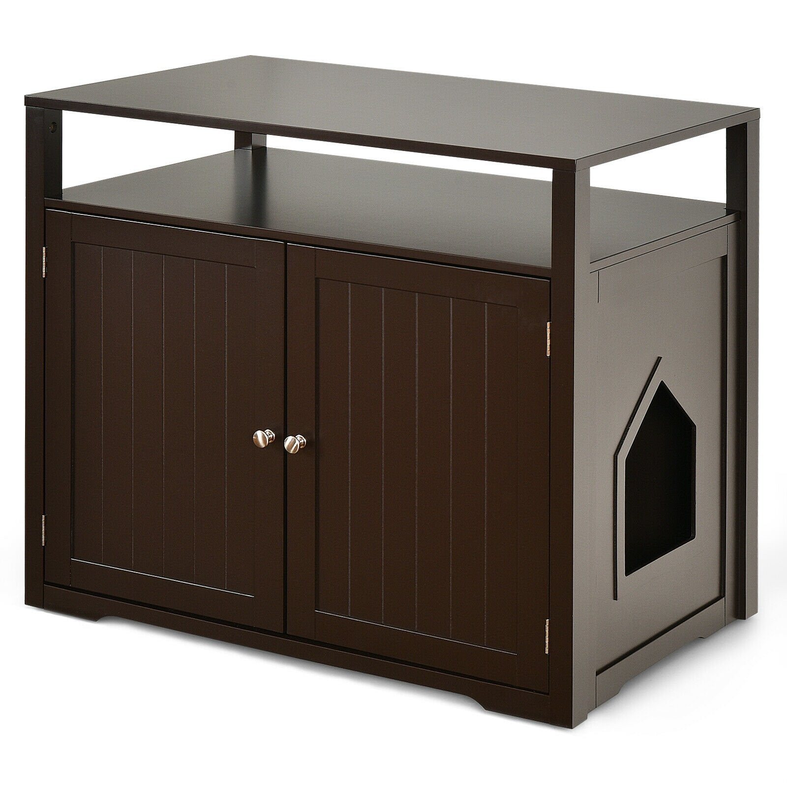 Wooden Cat Litter Box Enclosure Hidden Cat Washroom with Storage Layer, Brown - Gallery Canada