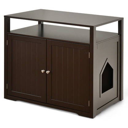 Wooden Cat Litter Box Enclosure Hidden Cat Washroom with Storage Layer, Brown Cat Houses   at Gallery Canada