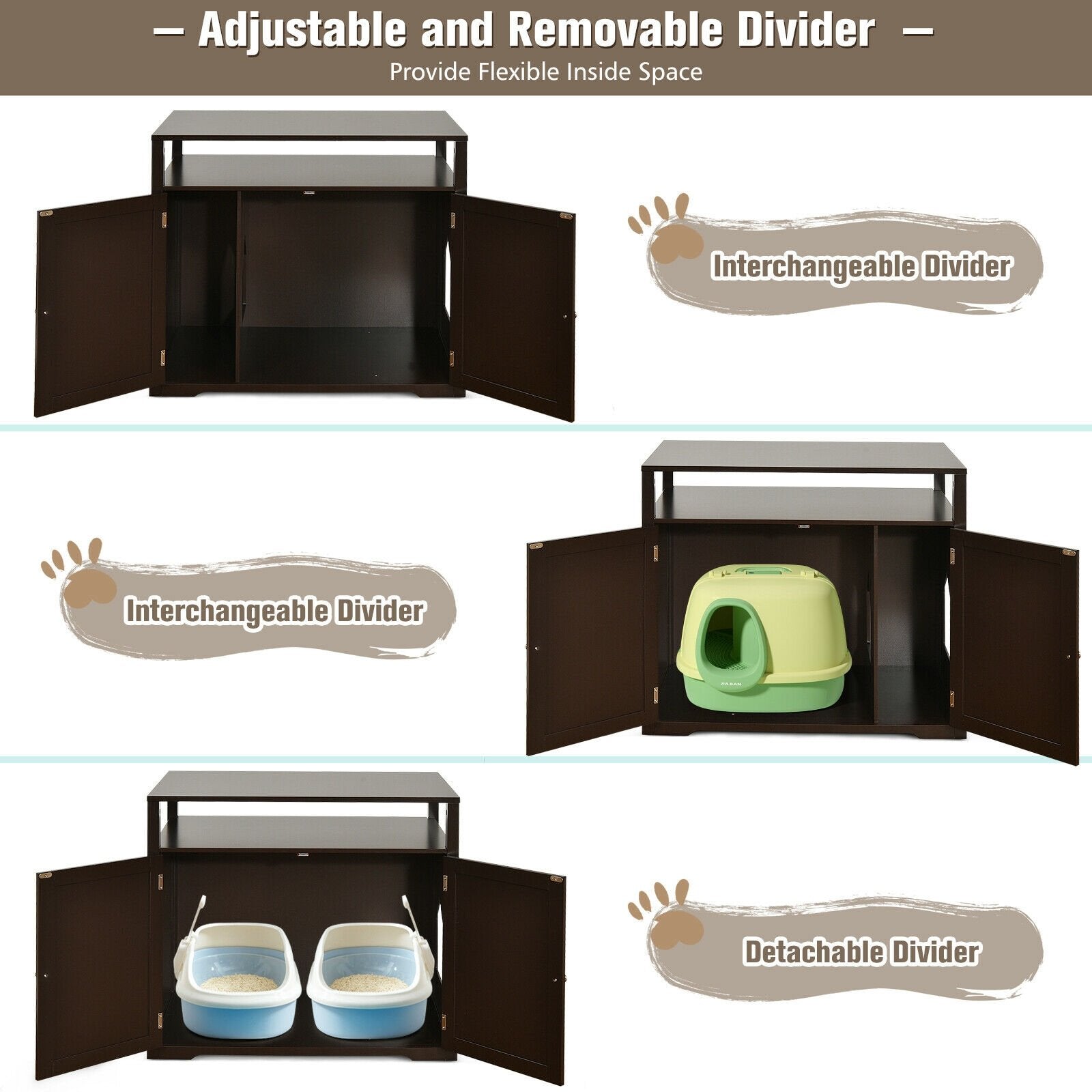 Wooden Cat Litter Box Enclosure Hidden Cat Washroom with Storage Layer, Brown Cat Houses   at Gallery Canada