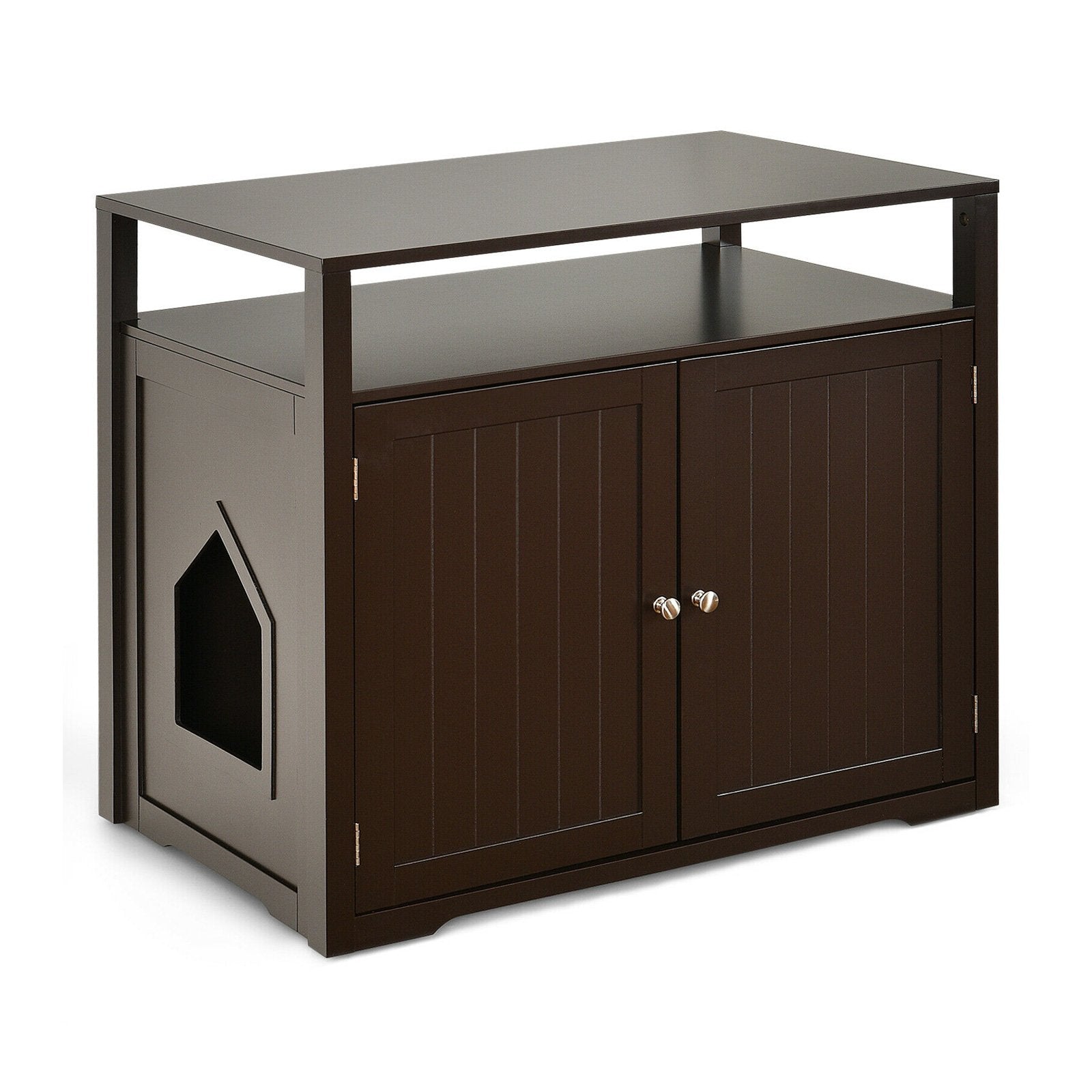 Wooden Cat Litter Box Enclosure Hidden Cat Washroom with Storage Layer, Brown Cat Houses   at Gallery Canada