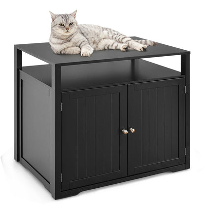 Wooden Cat Litter Box Enclosure Hidden Cat Washroom with Storage Layer, Black - Gallery Canada