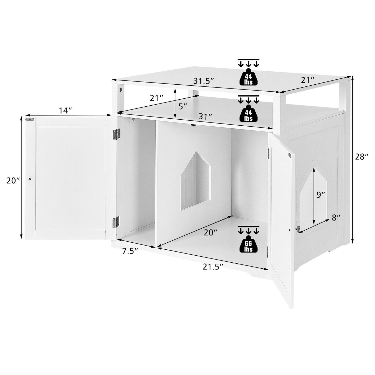 Wooden Cat Litter Box Enclosure Hidden Cat Washroom with Storage Layer, White Cat Houses   at Gallery Canada