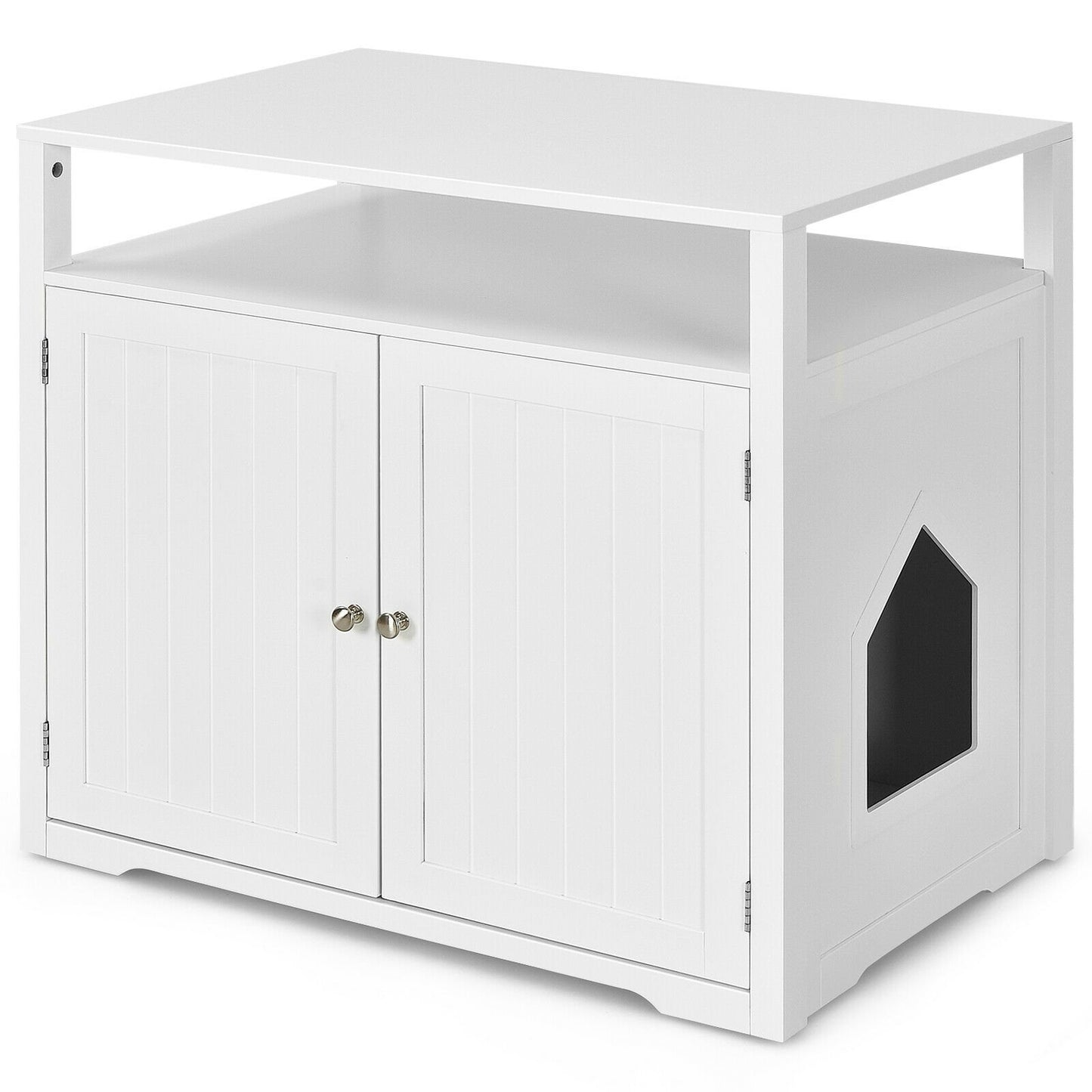 Wooden Cat Litter Box Enclosure Hidden Cat Washroom with Storage Layer, White - Gallery Canada