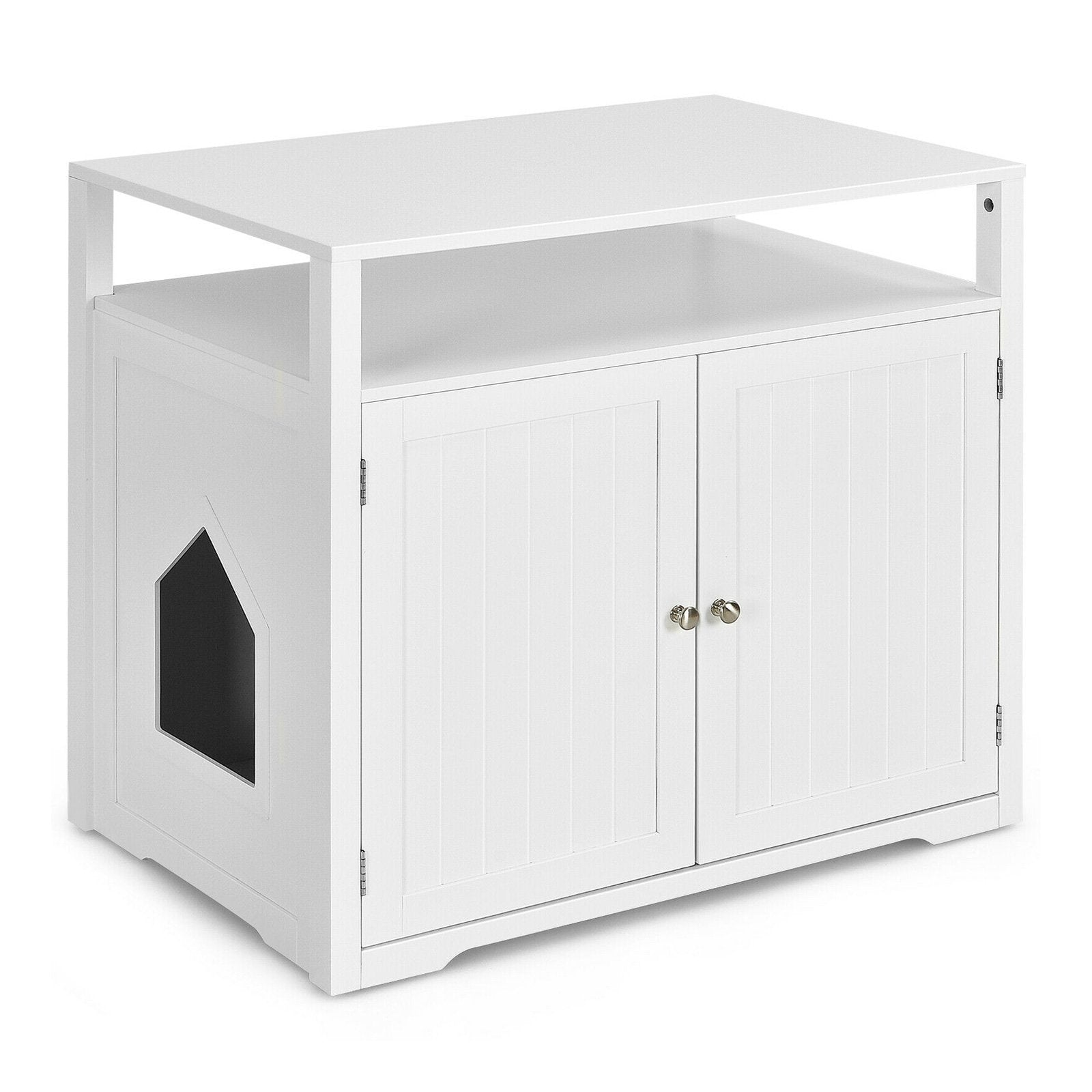 Wooden Cat Litter Box Enclosure Hidden Cat Washroom with Storage Layer, White Cat Houses   at Gallery Canada