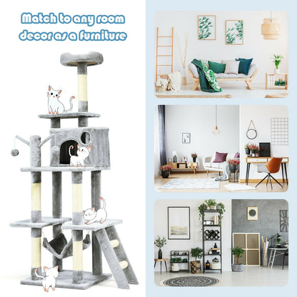 66 Inch Cat Tree Condo Kitten Multi-Level Activity Center, Gray - Gallery Canada