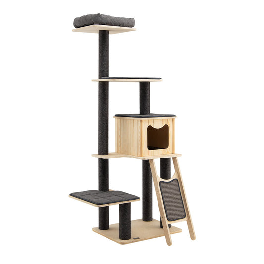 5-Tier Modern Wood Cat Tower with Washable Cushions, Gray - Gallery Canada