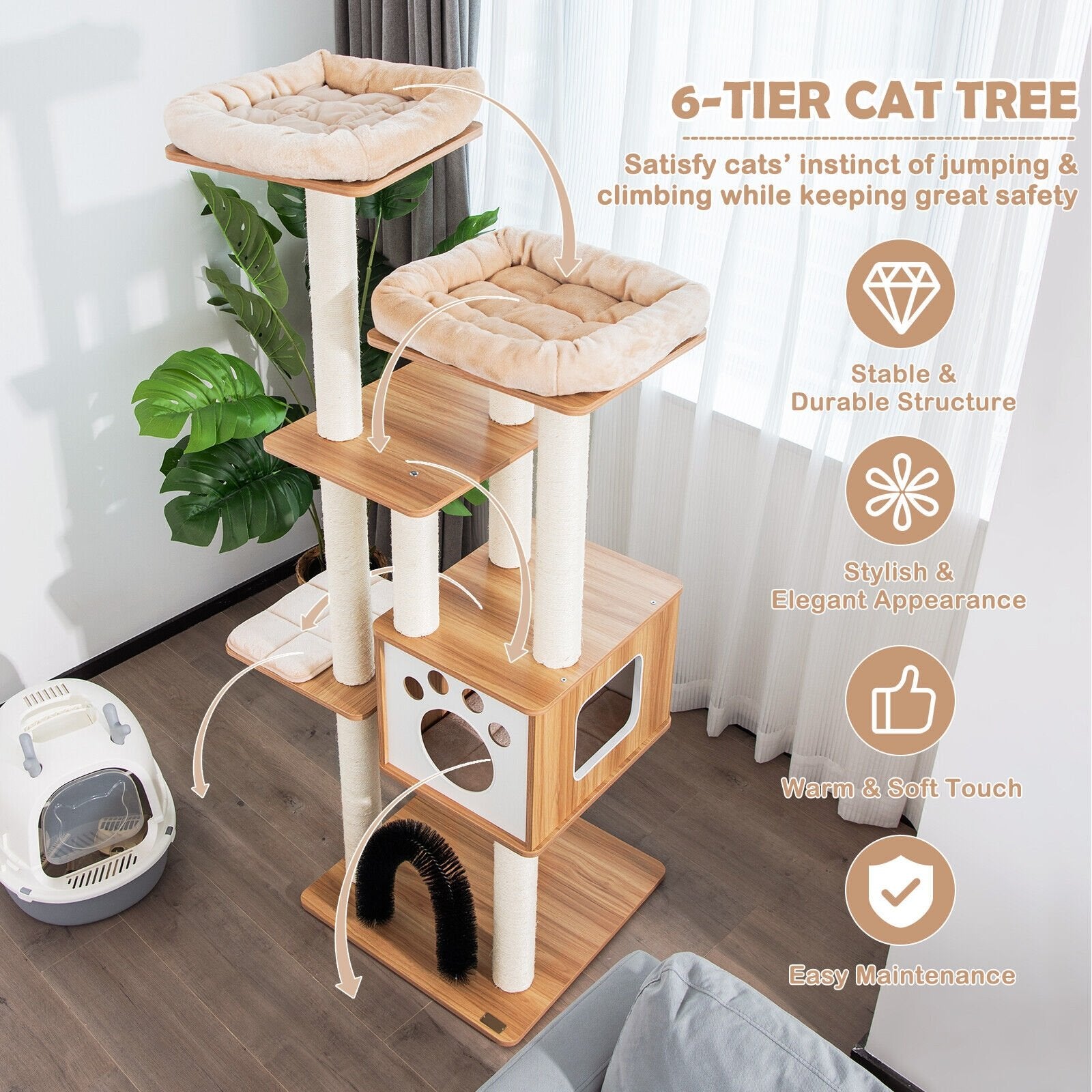 Indoor Cat Tree Tower with Platform Scratching Posts, Beige - Gallery Canada