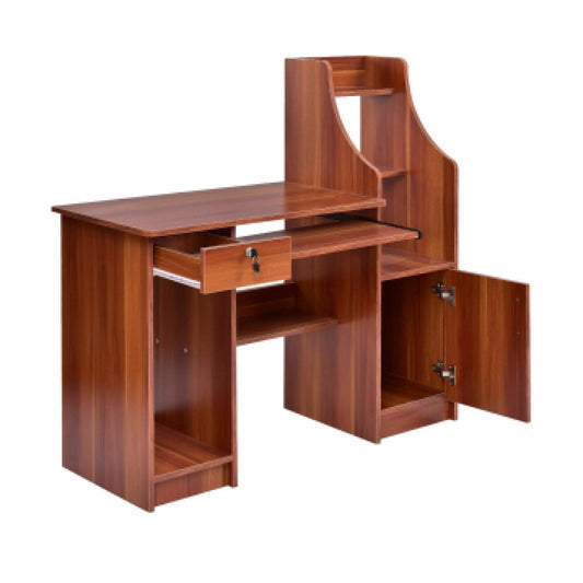 Wooden Computer Desk with Storage Cabinet and Drawer, Brown - Gallery Canada