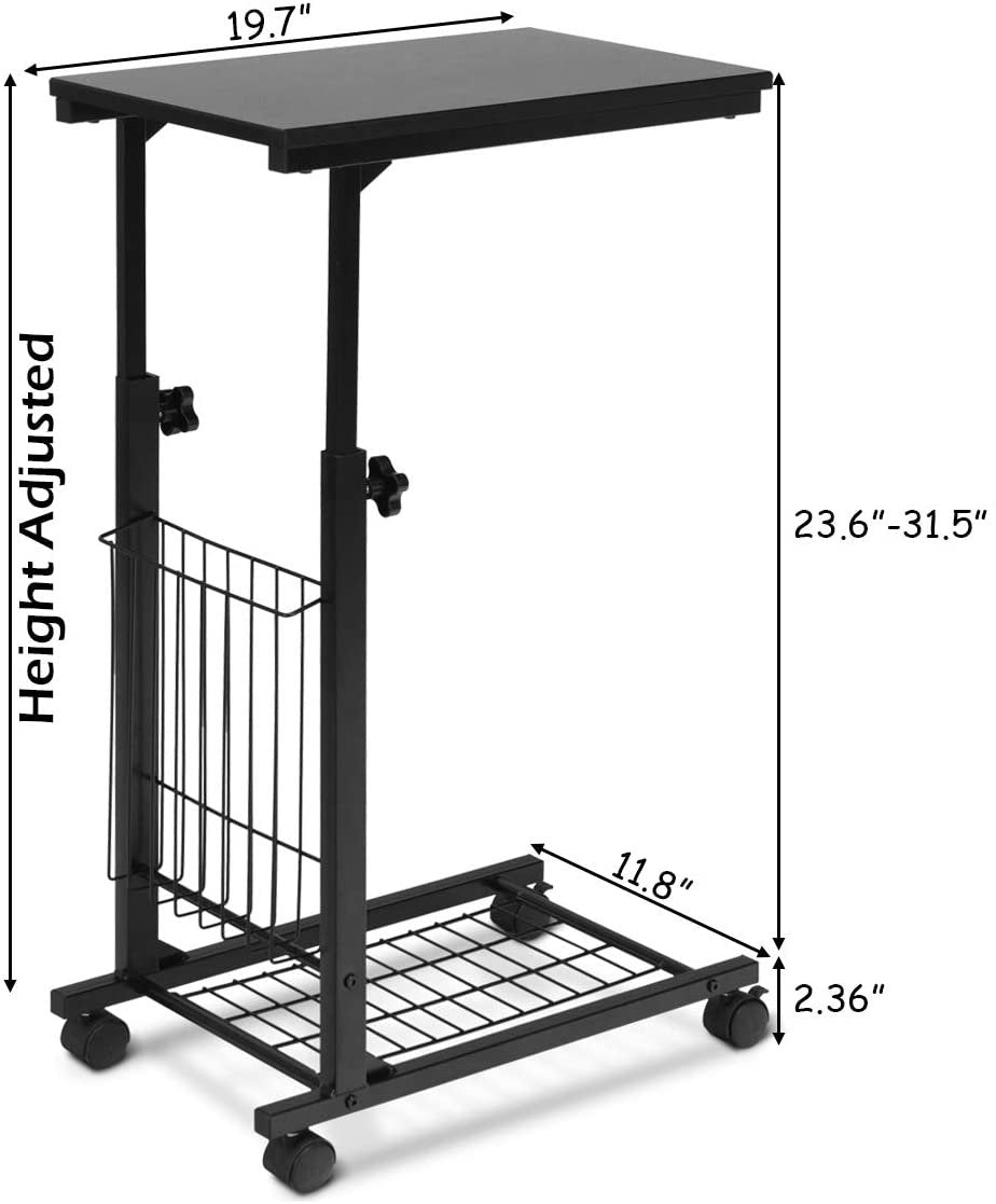 Rolling Height Adjustable Sofa End Side Table, Black End & Side Tables   at Gallery Canada